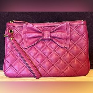 Betsy Johnson Quilted Fuchsia Faux Leather Wristlet With Bow